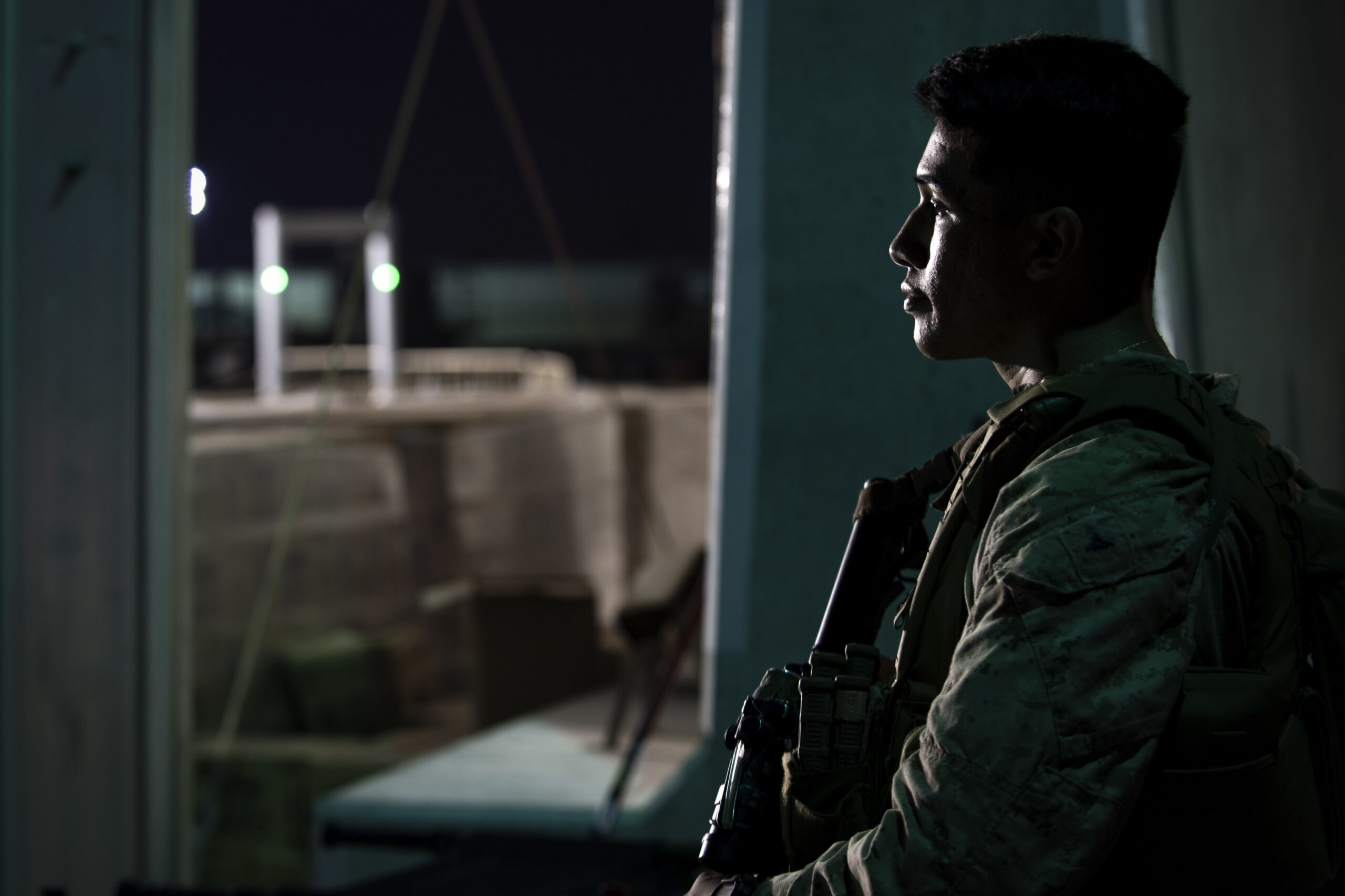 U.S. Marine stands security watch